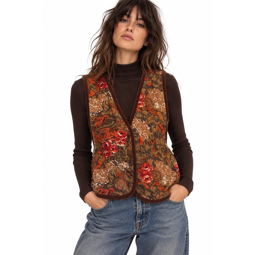 Leslie Fay Floral Paisley Vest Size 12 Made in USA Vintage Boho 90s